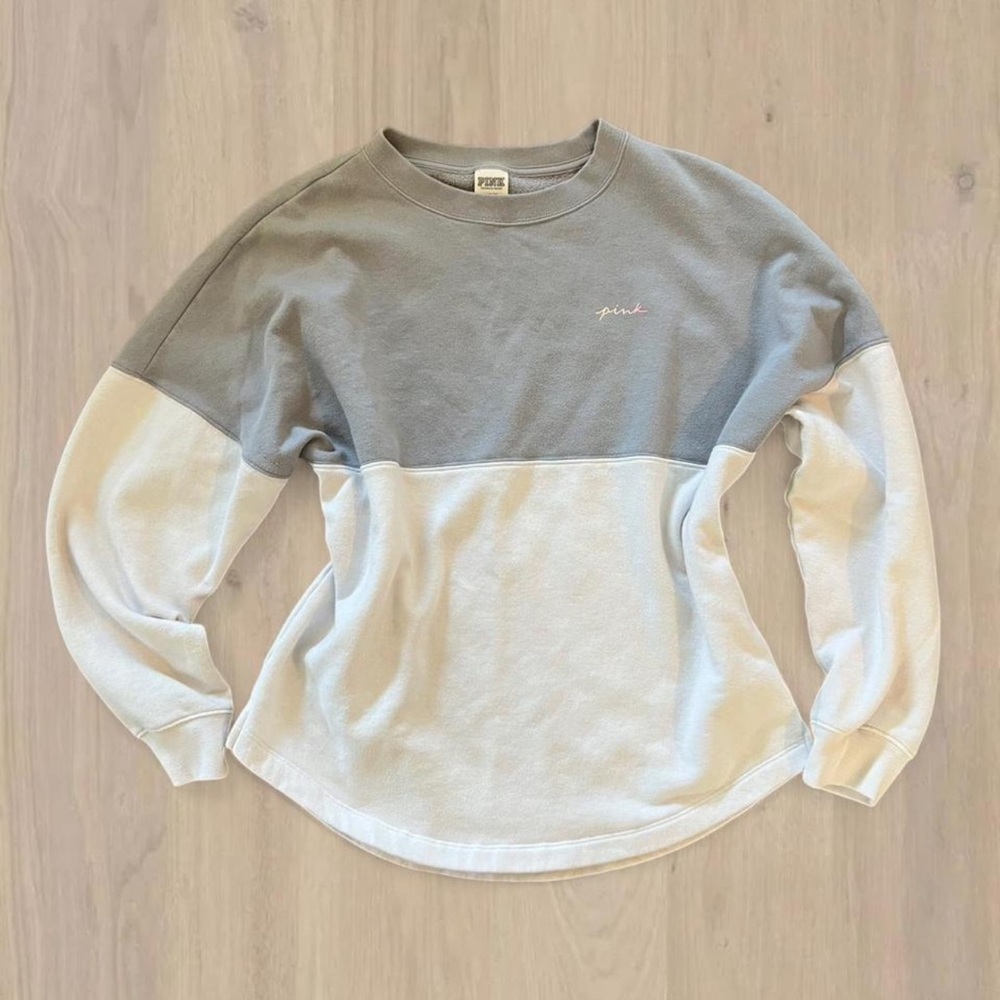 Victoria's Secret Pink Ombre Varsity Pullover White Gray Pink Peach Logo M